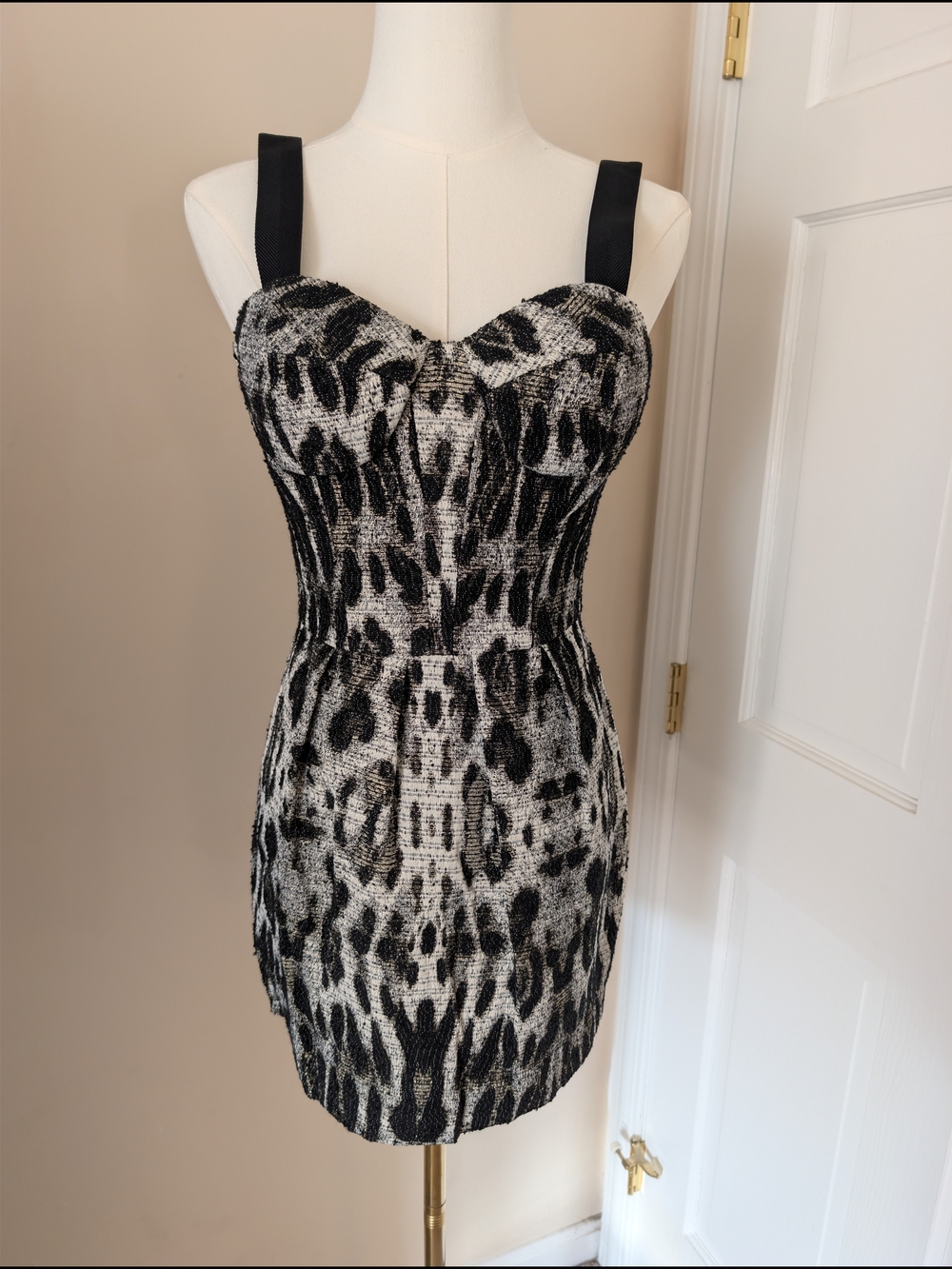 Rebecca Minkoff Sample Vertigo Bustier Mini Dress Metallic Animal Print Small
